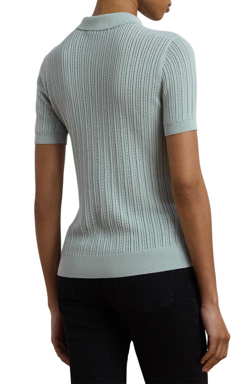 Ralph Lauren Women's Pointelle-knit Cotton-blend Polo Sweater In Aqua Pearl