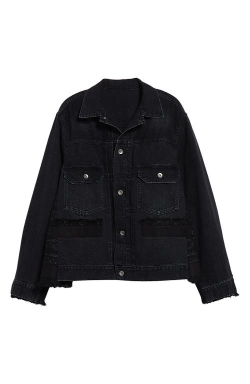 Sacai Womens Tweed Pleated Denim Jacket Black Black Xl In Black/black 002