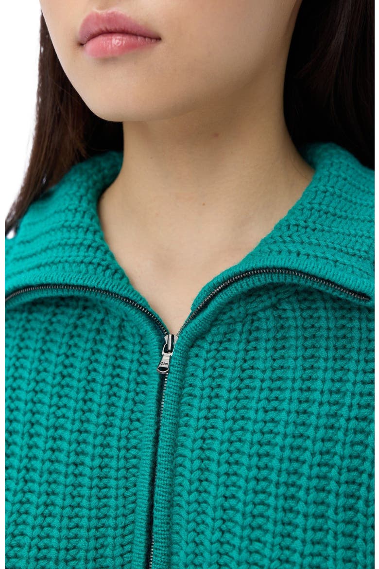 Chunky Cashmere Cardigan with Zipper, Alternate, color, dynasty green
