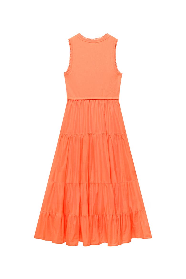 Sleeveless Crochet Trim Tiered Midi Dress, Alternate, color, Orange
