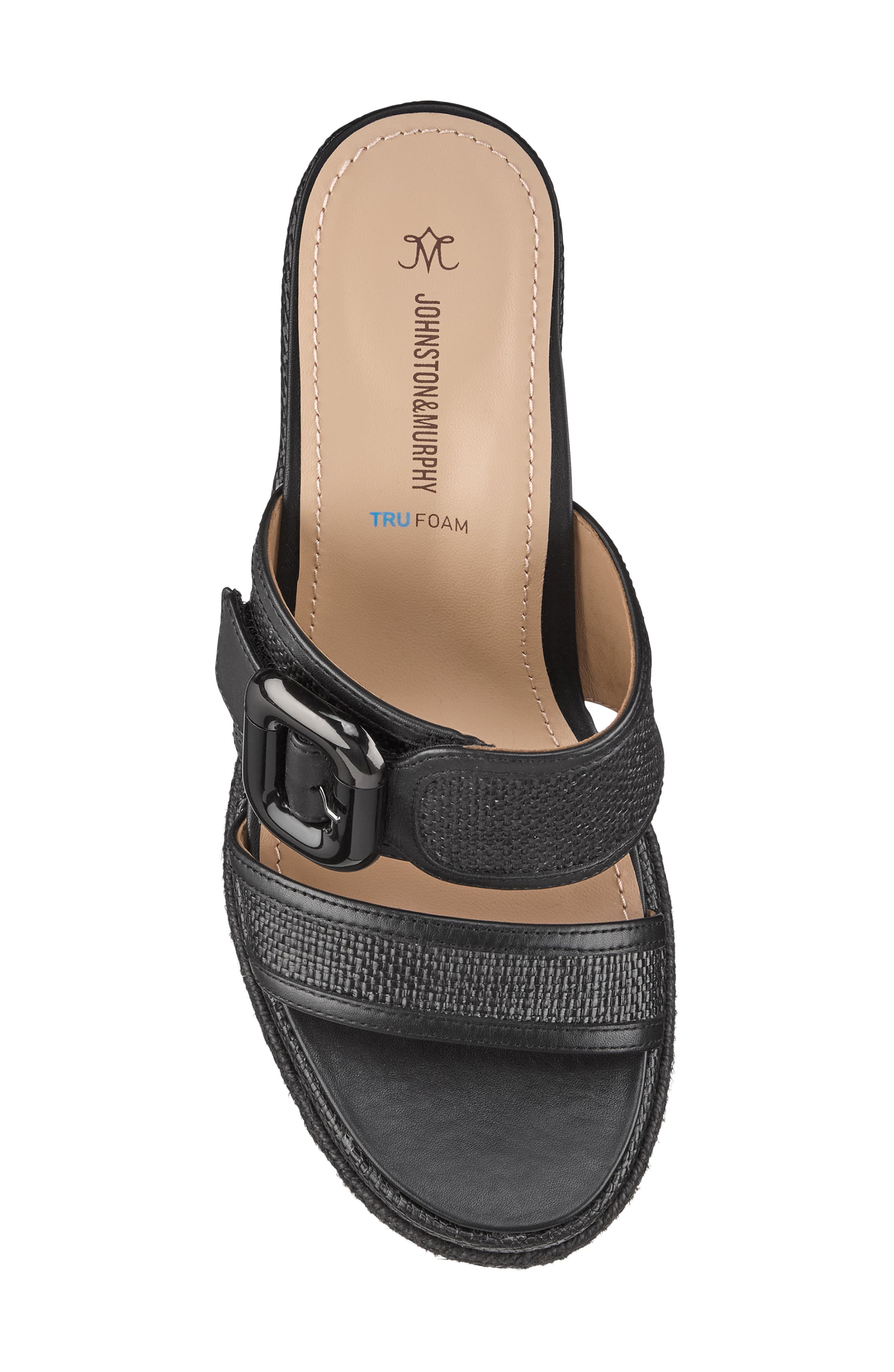 Johnston & Murphy Addison Buckle Platform Wedge Slide Sandal, Alternate, color, Black Raffia/Nappa Leather