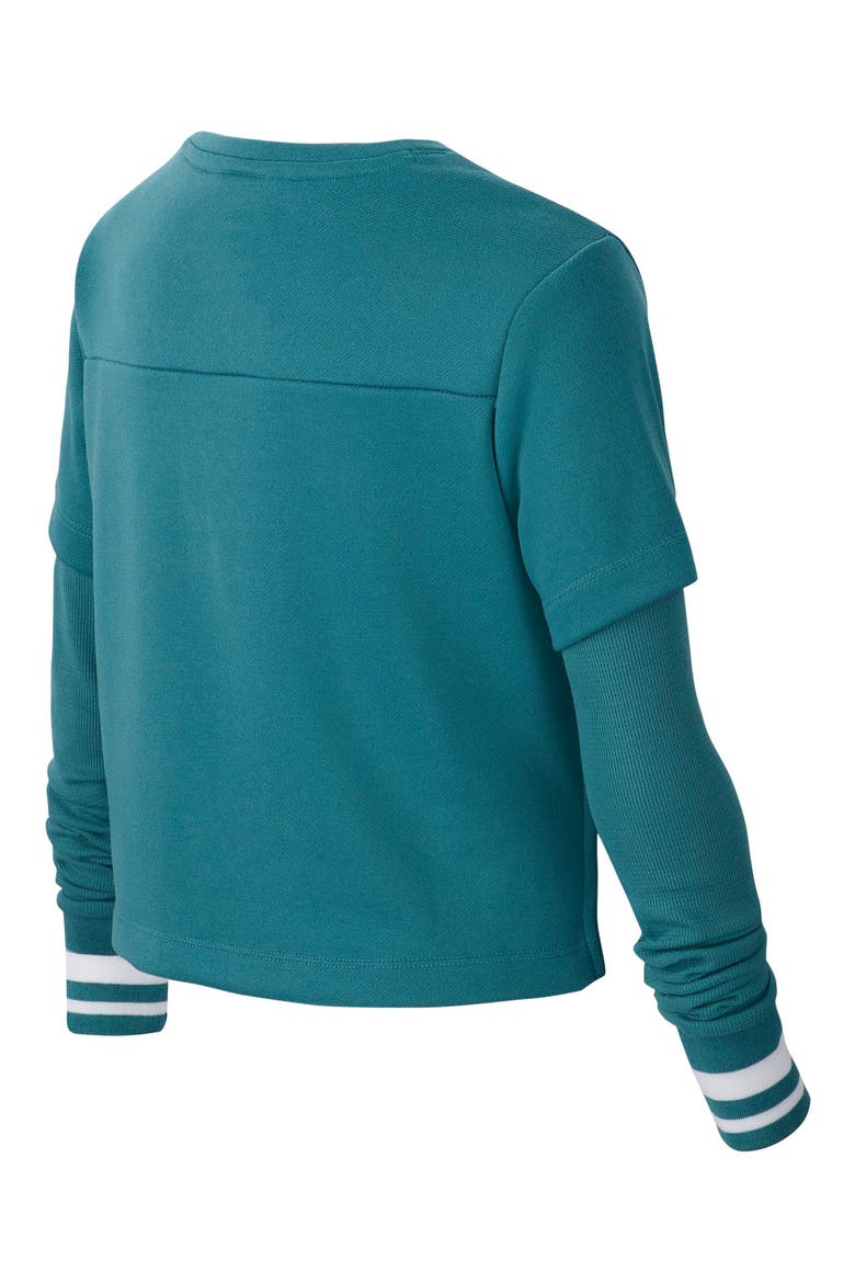Dri-FIT Studio Crop Training Top, Alternate, color, MINERAL TEAL/ WHITE/ WHITE