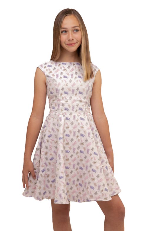 Un Deux Trois Cap Sleeve Boat Neck Dress In Longer Length In Pink
