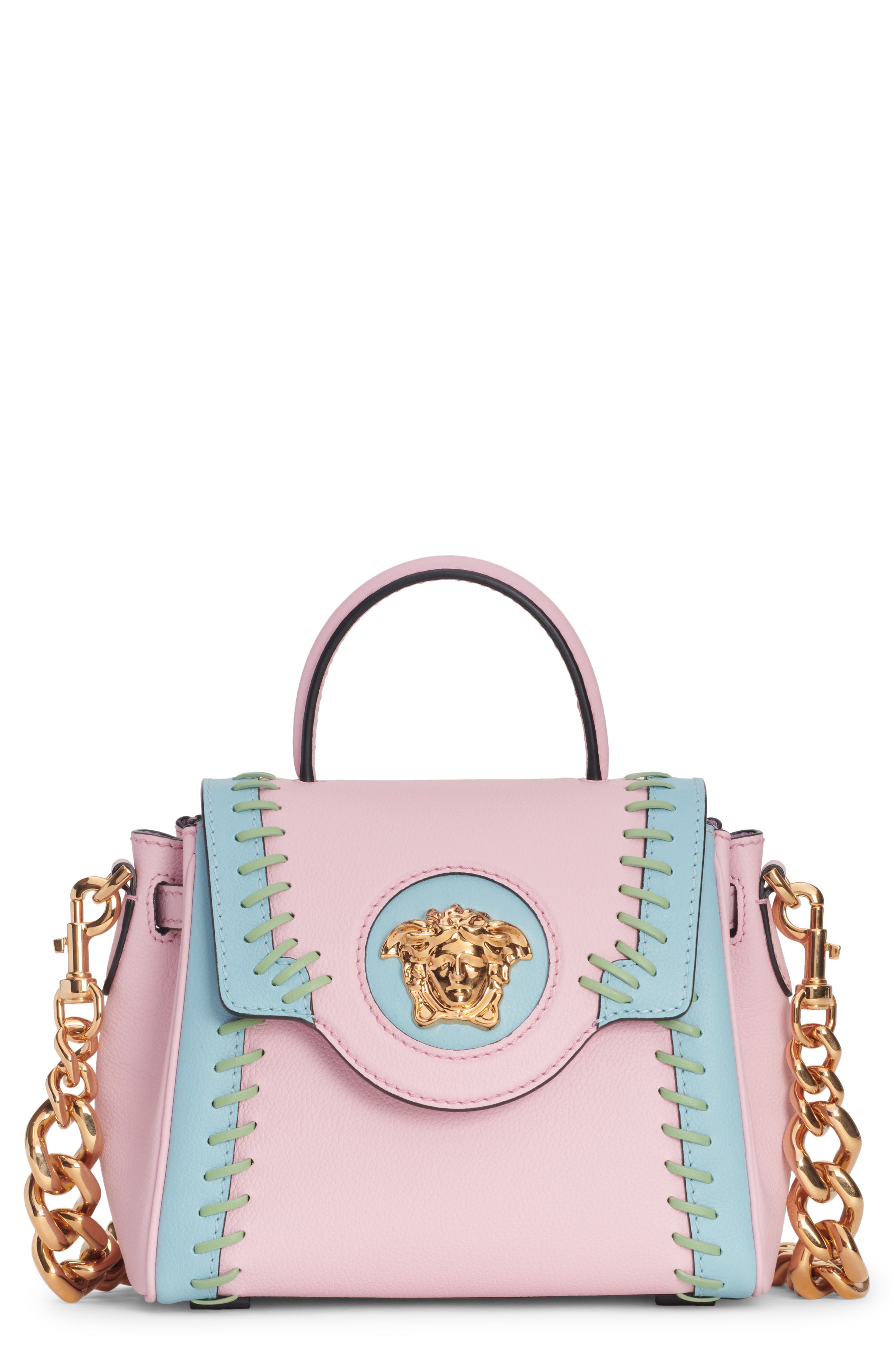 Versace La Medusa Two-Tone Whipstitch Leather Handbag, Main, color, 