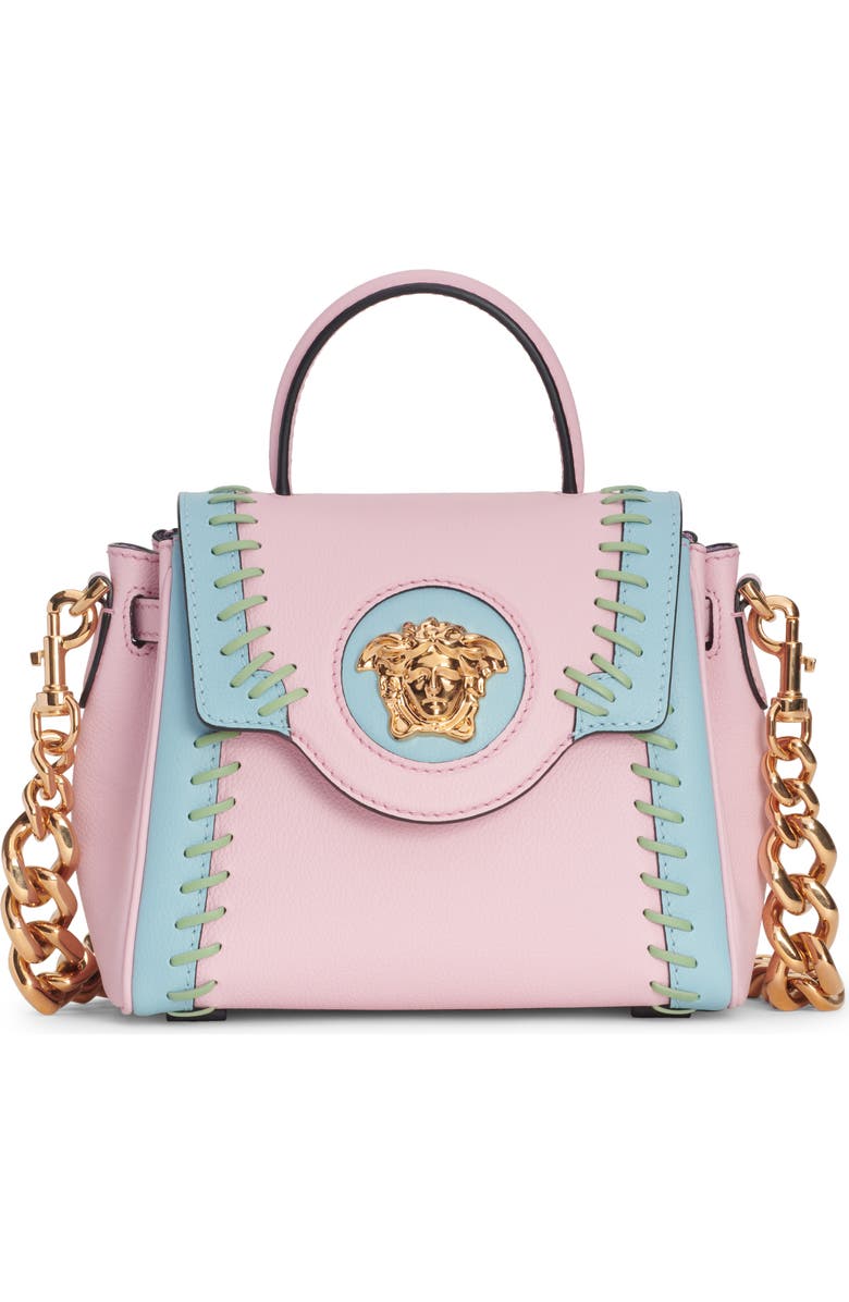 Versace La Medusa Two-Tone Whipstitch Leather Handbag, Main, color,