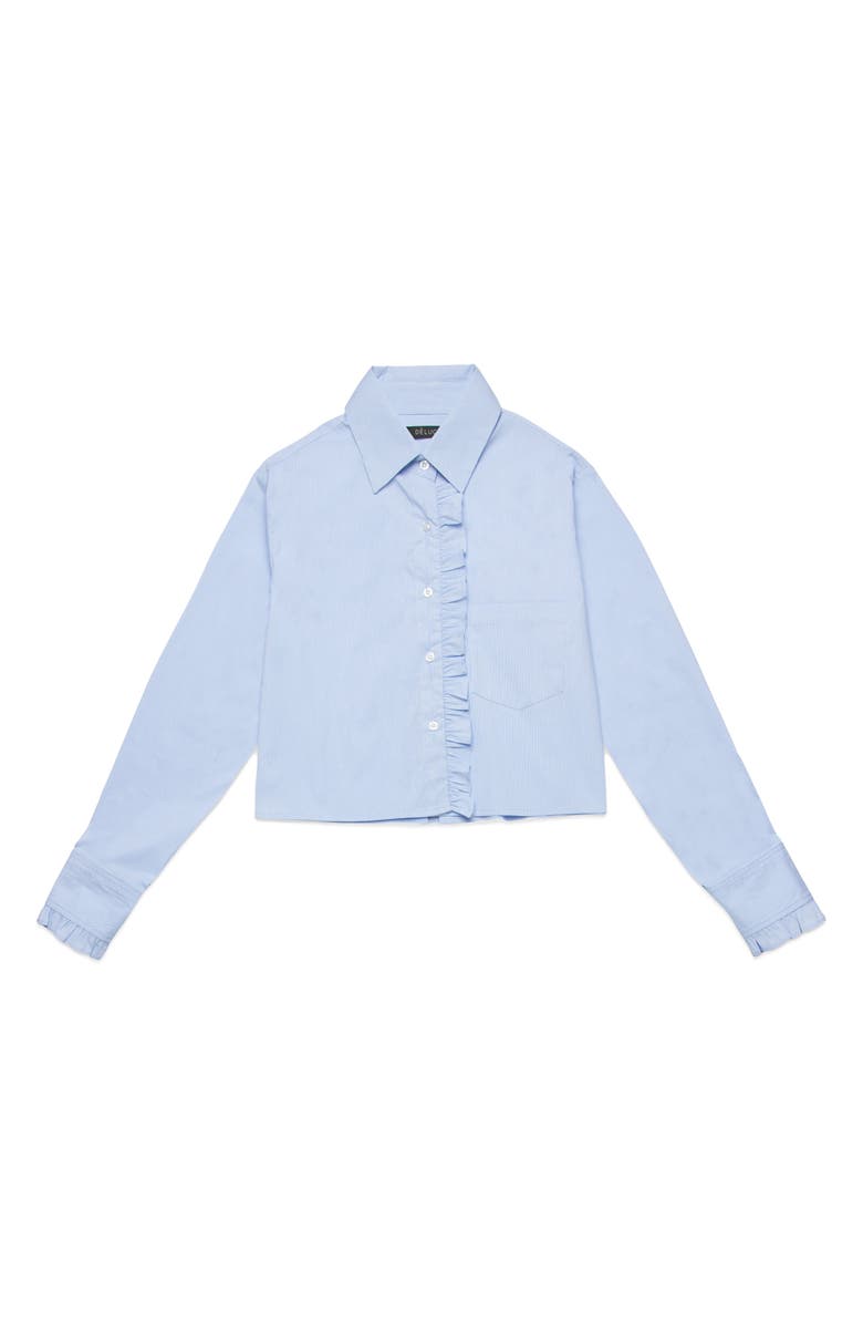 DELUC Fontes Ruffle Accent Crop Button-Up Shirt, Alternate, color, 