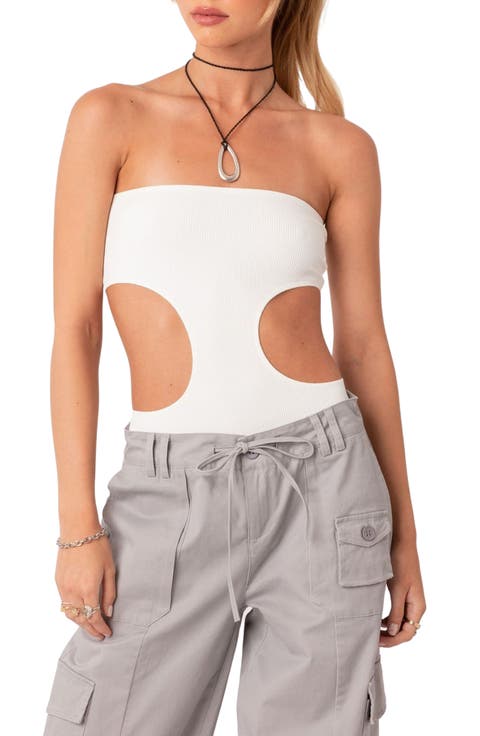 Vivie Cutout Strapless Rib Bodysuit