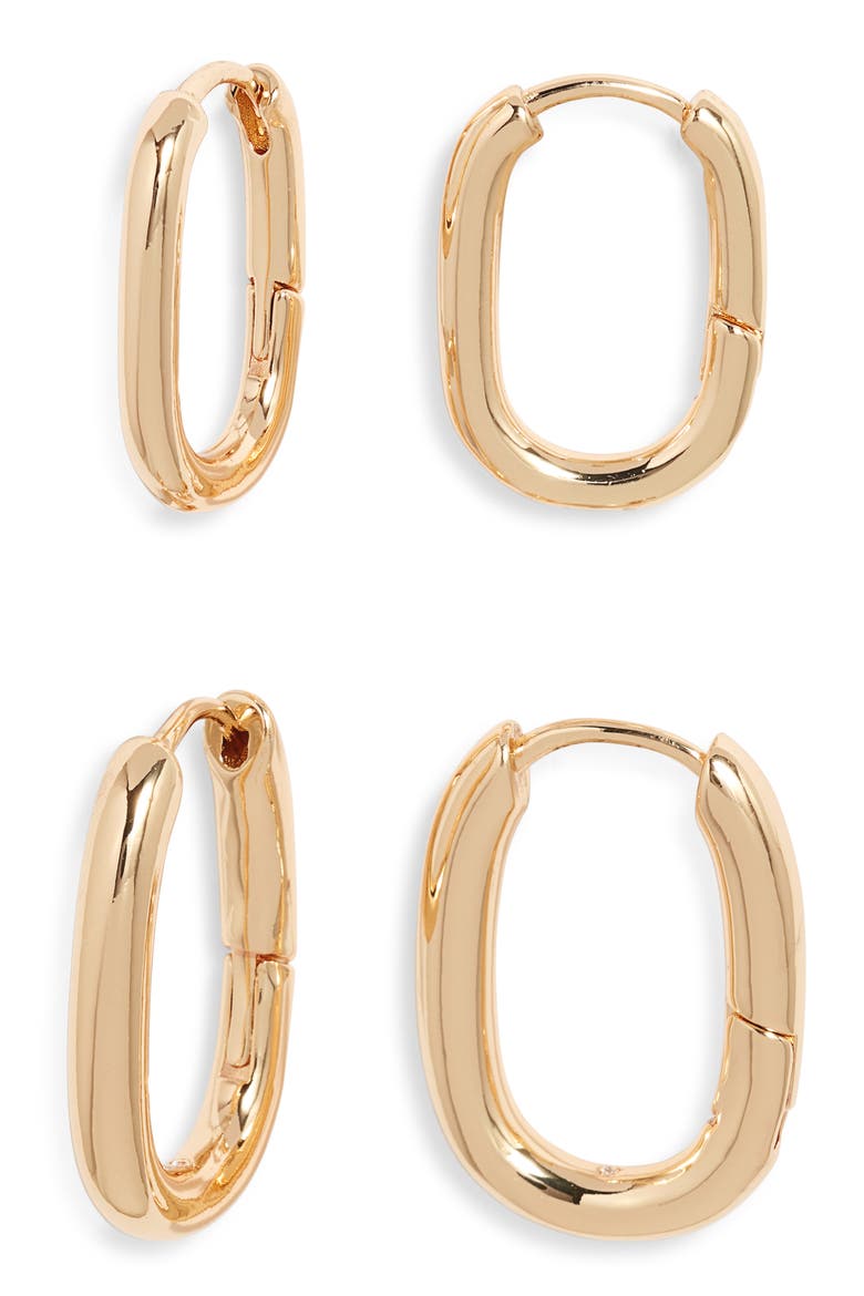 Set of 2 Oval Hoop Earrings, Main, color, GOLD
