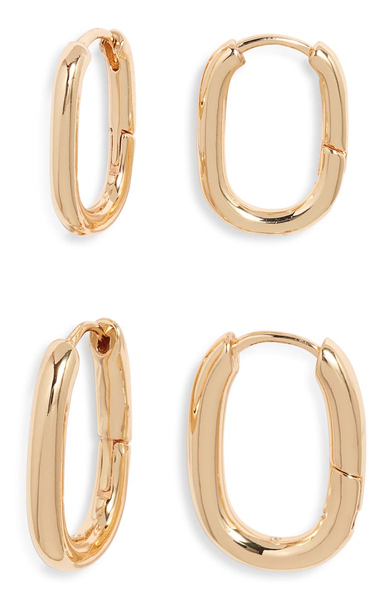 Open Edit Set of 2 Oval Hoop Earrings, Main, color, Gold
