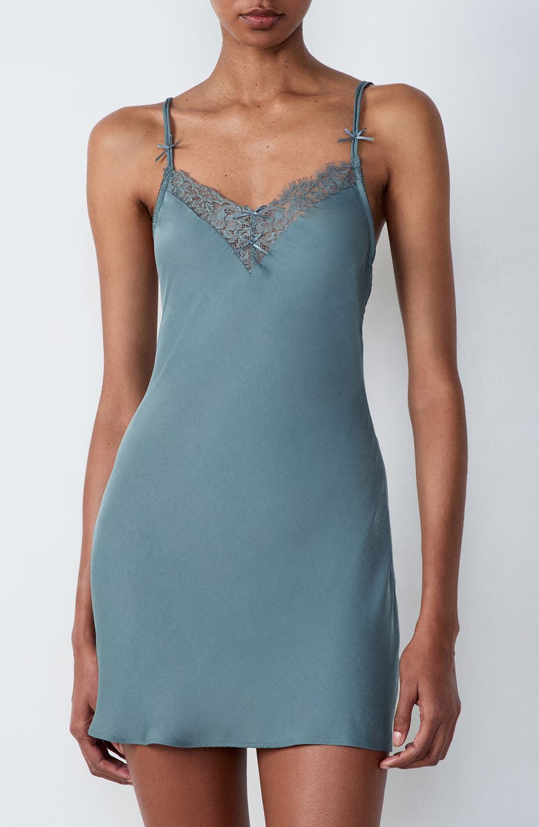 Etam Brillanc Nuisette Lace Trim Satin Chemise, Main, color, 