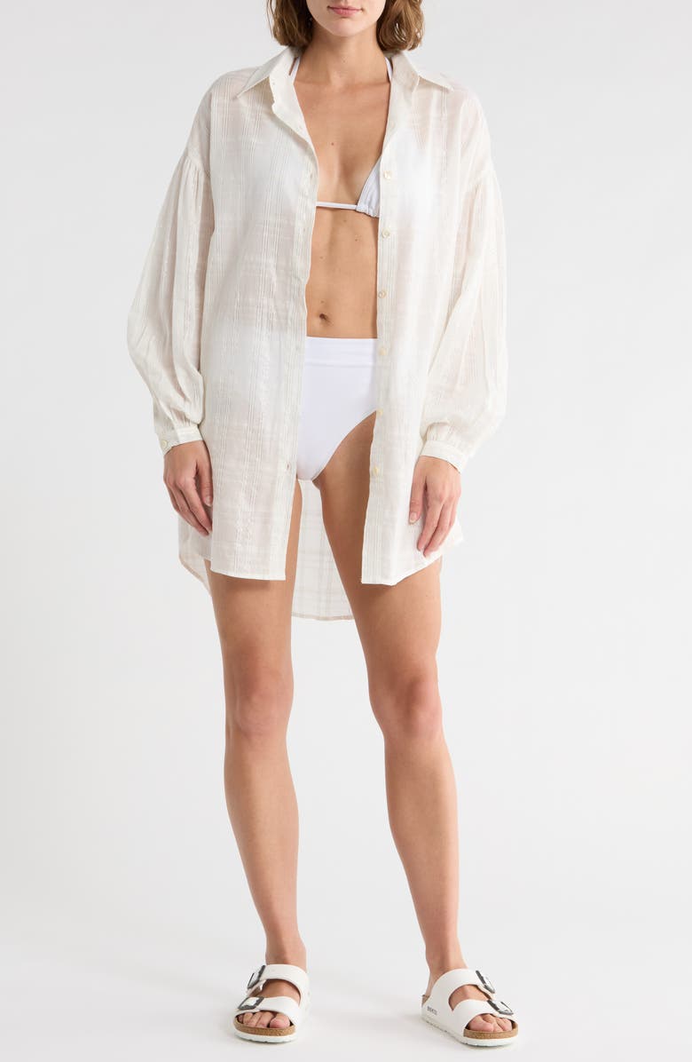 Vitamin A<sup>®</sup> Sharita Long Sleeve Cover-Up Shirtdress, Main, color, White