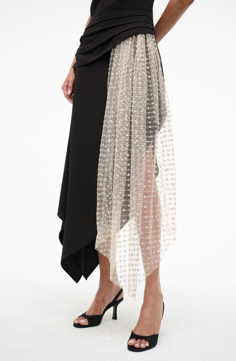 STAUD Effie Drape Mock Neck Asymmetric Maxi Dress, Alternate, color, Black/ Stardust