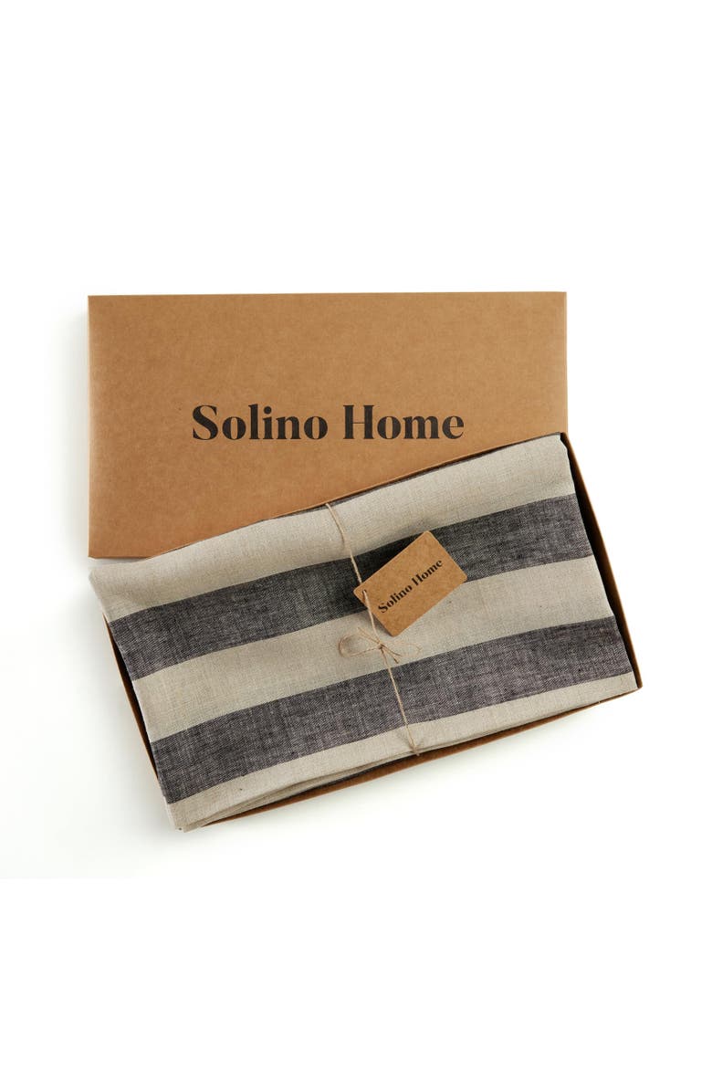 Solino Home Linen Round Tablecloth - Cabana Stripe, Alternate, color, Black And Natural