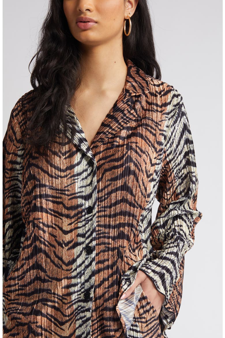 Tiger Long Sleeve Plissé Top & Pants Set, Alternate, color, TIGER STRIPE