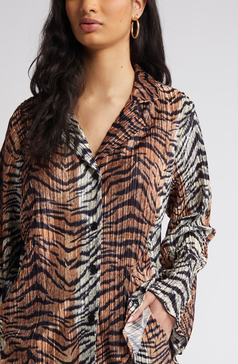 Dressed in Lala Tiger Long Sleeve Plissé Top & Pants Set, Alternate, color, Tiger Stripe