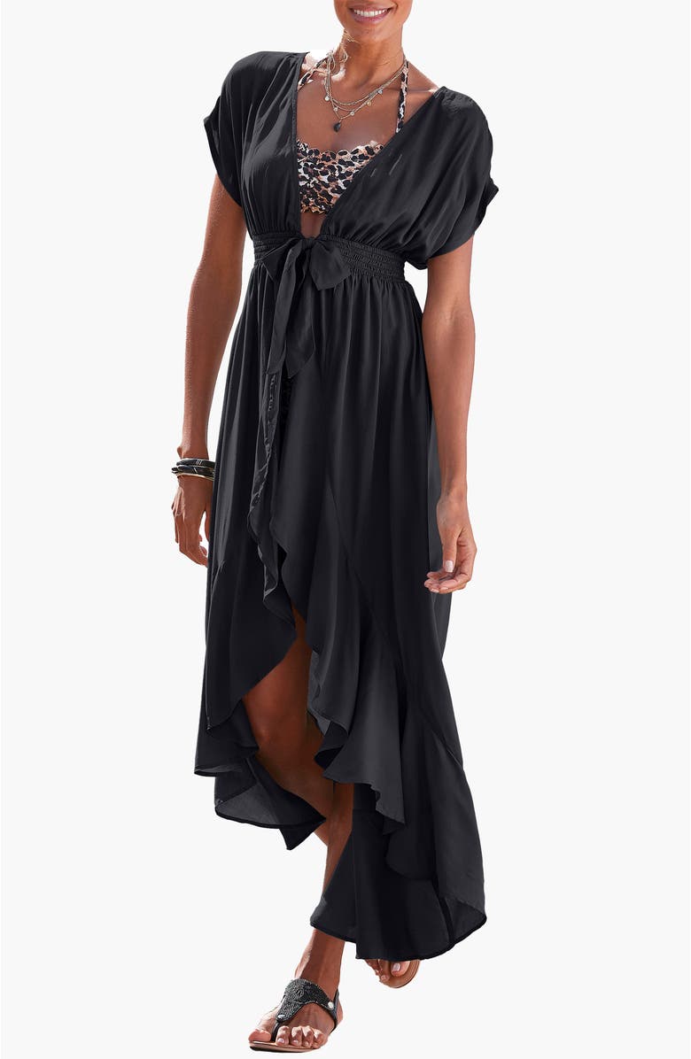 LASCANA Flounce Hem Cover Up, Main, color, Black