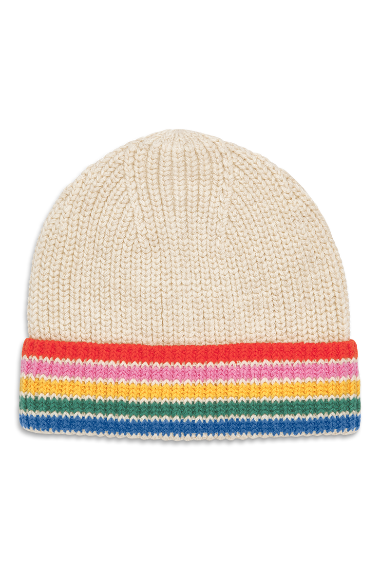 Baby Cotton Beanie In Rainbow Stripe, Main, color, Heather Sand Rainbow Stripe