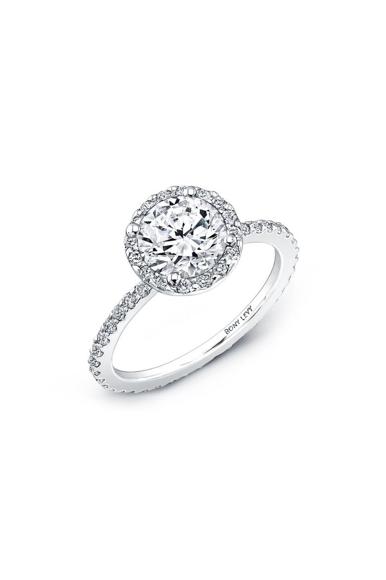 Pavé Halo Round Engagement Ring Setting (Nordstrom Exclusive), Main, color, WHITE GOLD