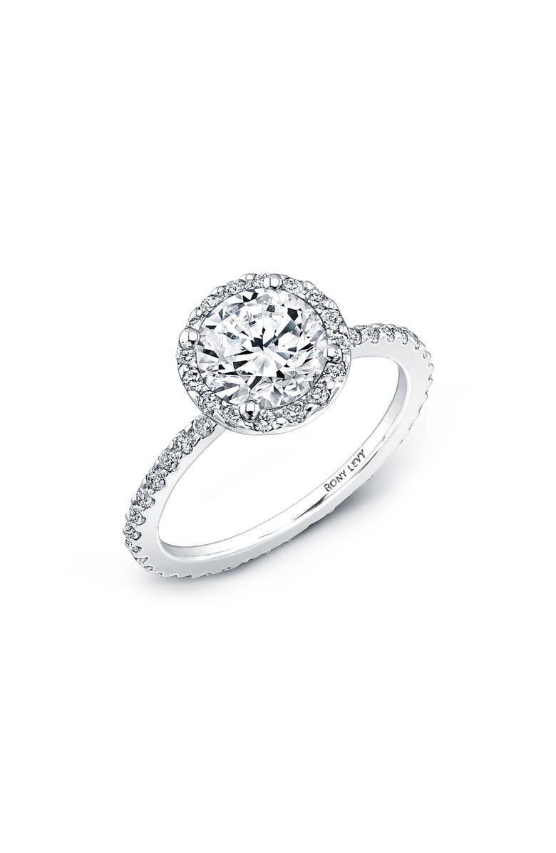 Bony Levy Pavé Halo Round Engagement Ring Setting, Main, color,