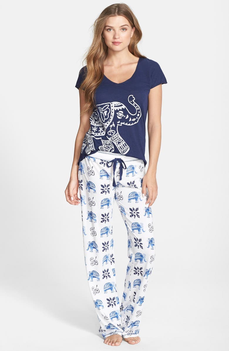 PJ Salvage Elephant Print Cap Sleeve Tee, Alternate, color, 