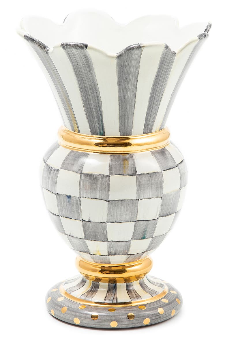 Sterling Check Great Ceramic Vase, Main, color, GREY/ WHITE