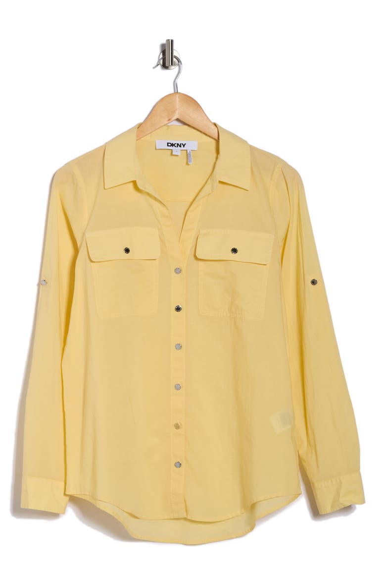 Solid Roll Sleeve Button-Up Shirt, Alternate, color, BUTTERCREAM
