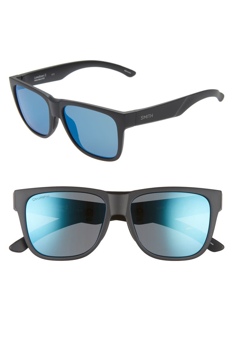 Lowdown 2 55mm ChromaPop™ Polarized Sunglasses, Main, color, MATTE BLACK / CHROMAPOP POLARIZED BLUE MIRROR
