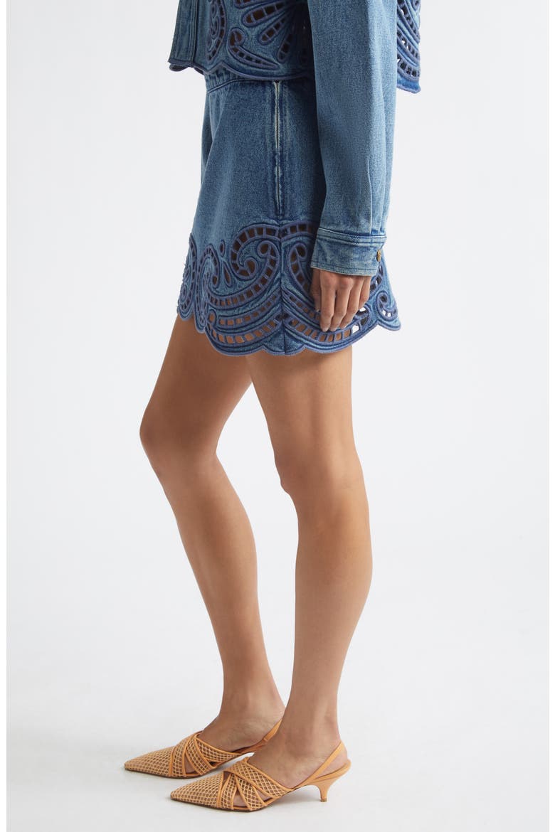 The Cadiz Eyelet Denim Miniskirt, Alternate, color, RIVER