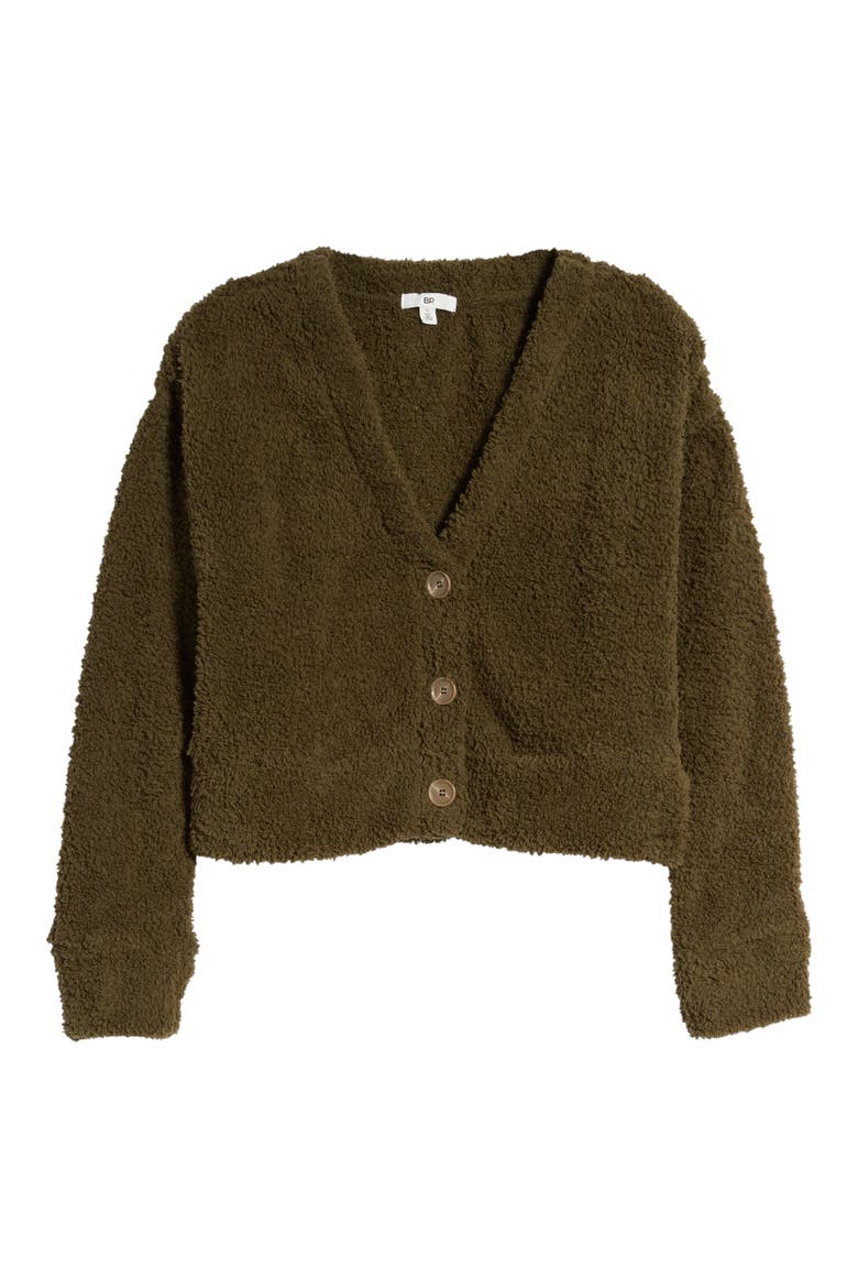 Cozy Fleece Cardigan, Alternate, color, OLIVE NIGHT