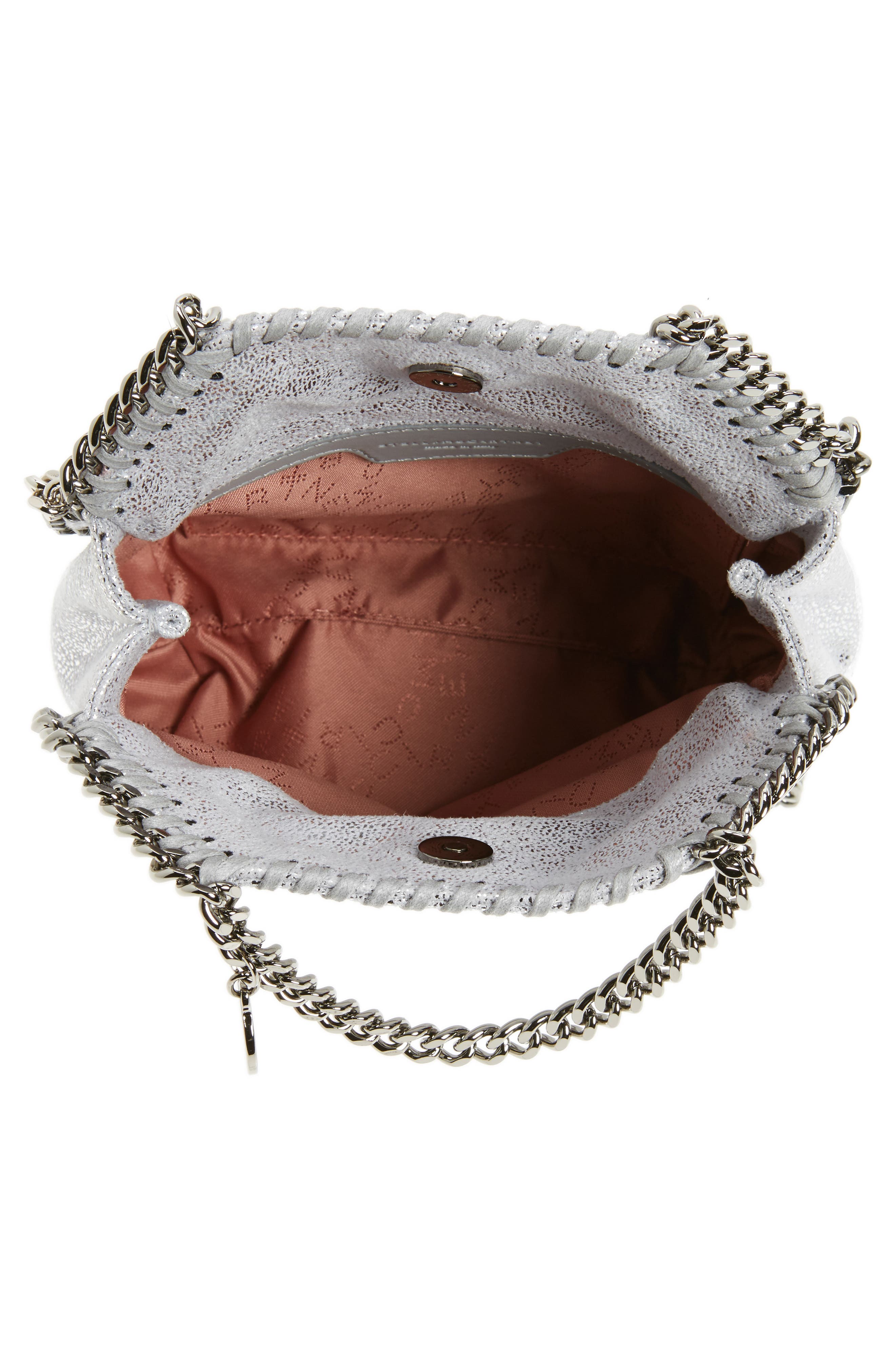 Stella McCartney 'Tiny Falabella' Metallic Faux Leather Crossbody Bag, Alternate, color, 