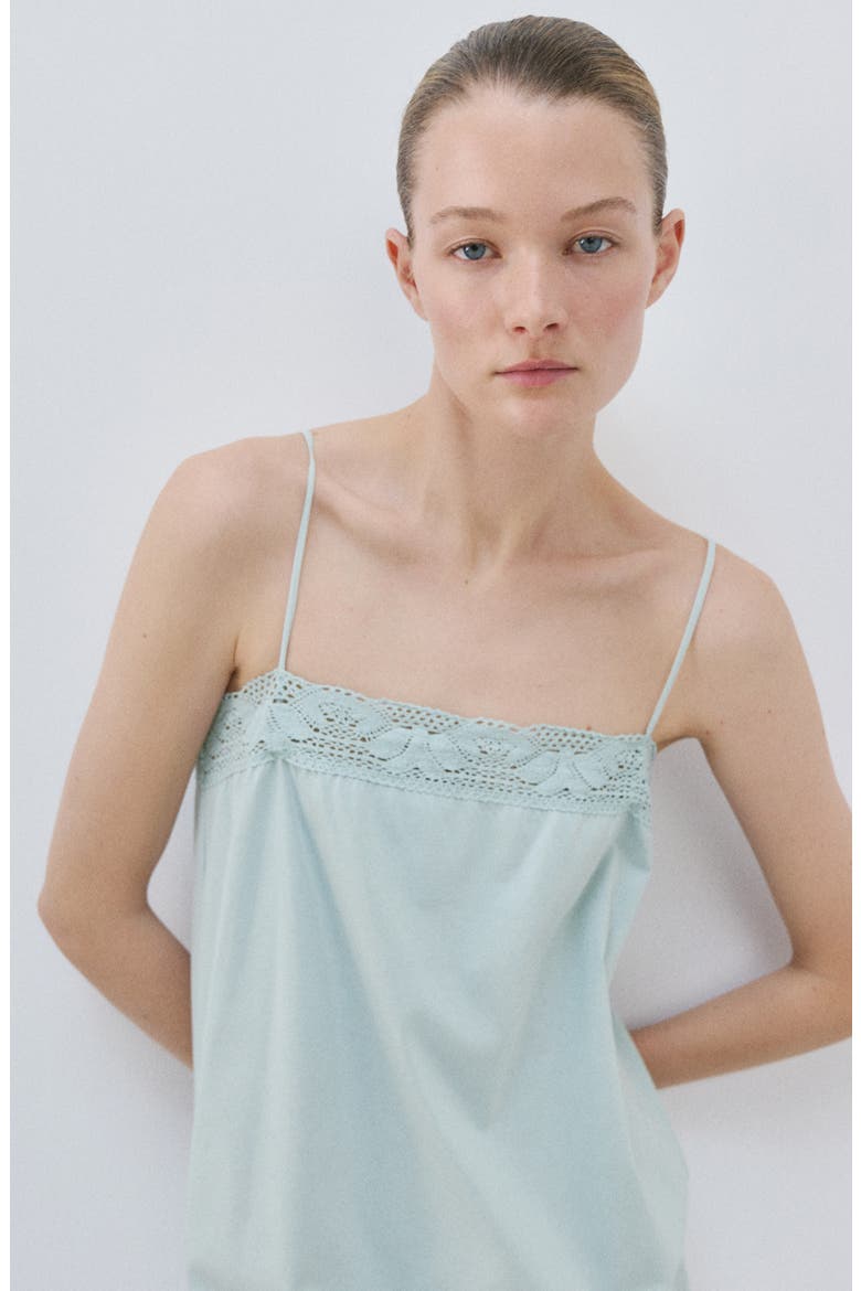 Lace Trim Cotton Nightgown, Alternate, color, MINT GREEN