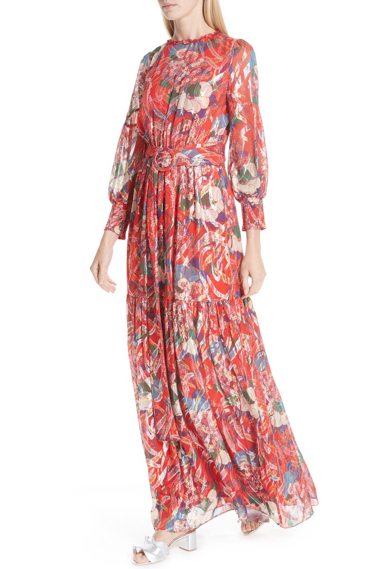 Jasper Belted Floral Maxi Dress, Alternate, color, RED