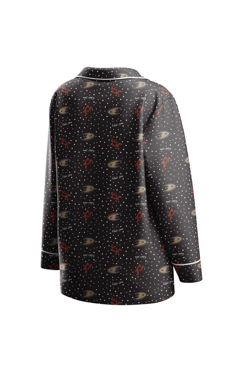 WEAR by Erin Andrews Women's WEAR by Erin Andrews Black Anaheim Ducks Long Sleeve Button-Up Shirt & Pants Sleep Set, Alternate, color,