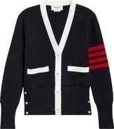 Thom Browne 4-Bar Contrast Trim Cotton Cardigan