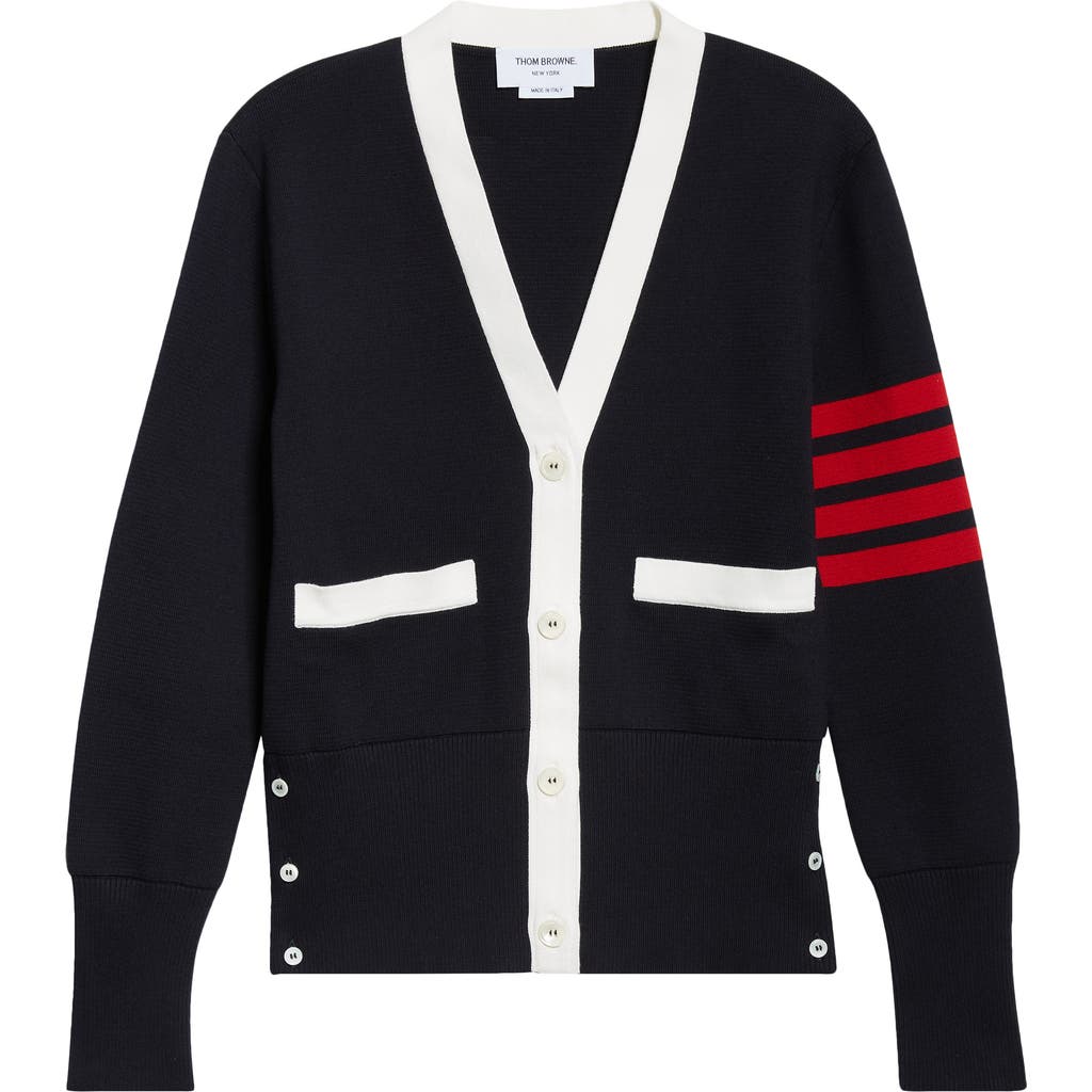 Thom Browne Cotton 4-bar Stripe Cardigan In Navy