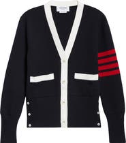 Thom Browne 4-Bar Contrast Trim Cotton Cardigan
