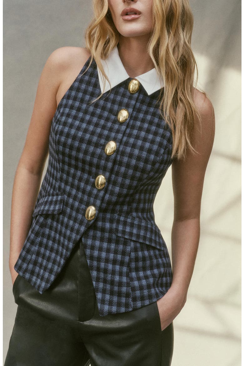 Charlie Gingham Vest, Alternate, color, NAVY BLACK