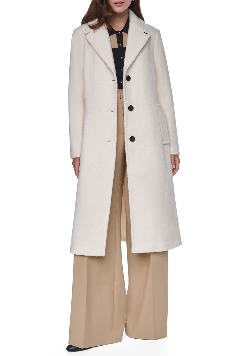 Single Breasted Bouclé Wool Blend Coat, Alternate, color, PEARL