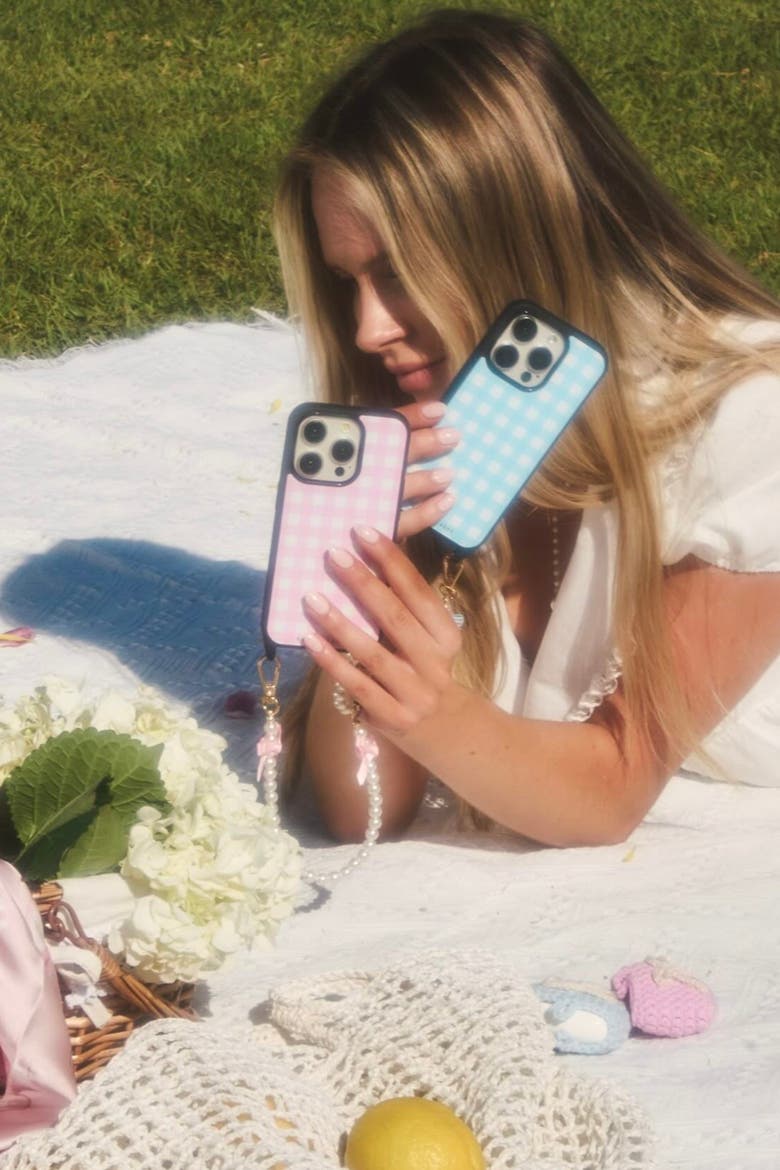 Gingham Darling Phone Wristlet Set, Alternate, color, Powder Blue