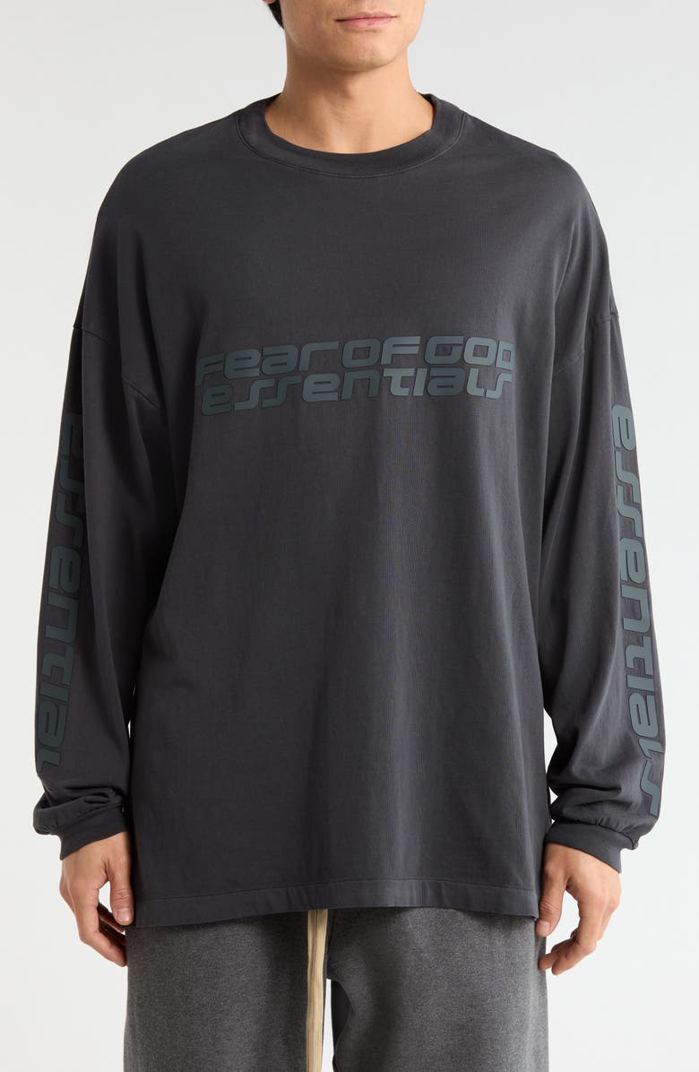 Fear of God Essentials '90s Logo Long Sleeve Cotton Graphic T-Shirt, Main, color, Vintage Black