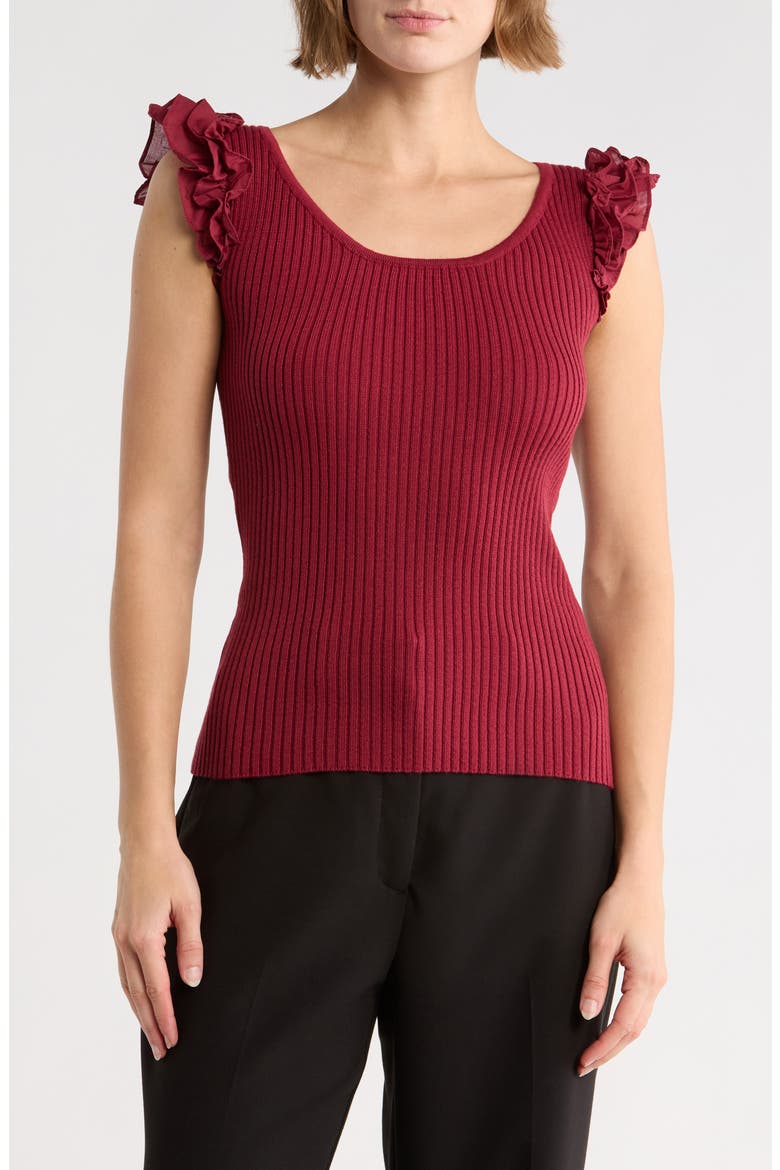 Decla Ruffle Sleeve Knit Top, Main, color, CABERNET