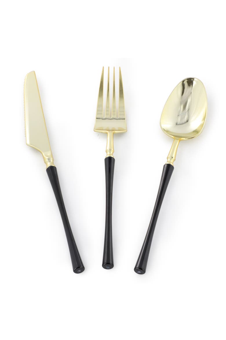 Disposable Plastic Dinnerware Party Set in Black and Gold, Alternate, color, Black