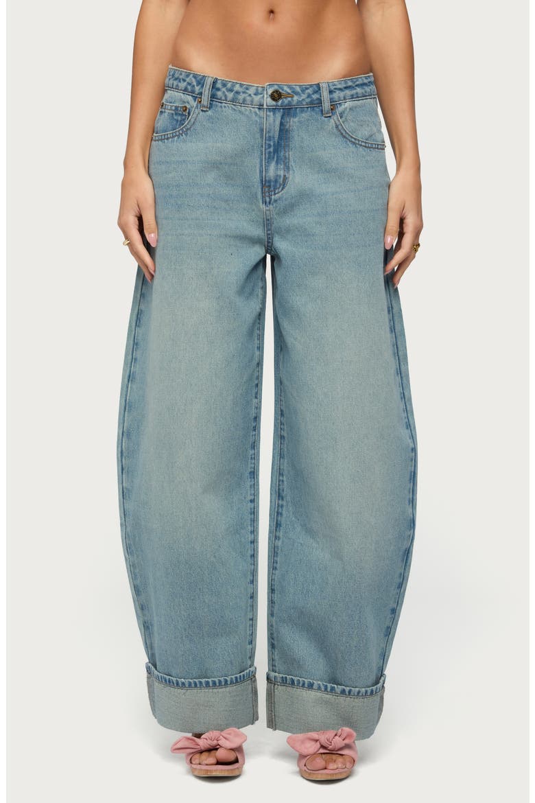 Kella Low Rise Baggy Cuffed Wide Leg Jeans, Main, color, TINTED-DENIM