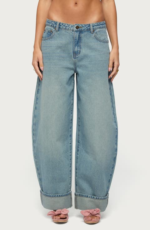 Kella Low Rise Baggy Cuffed Wide Leg Jeans