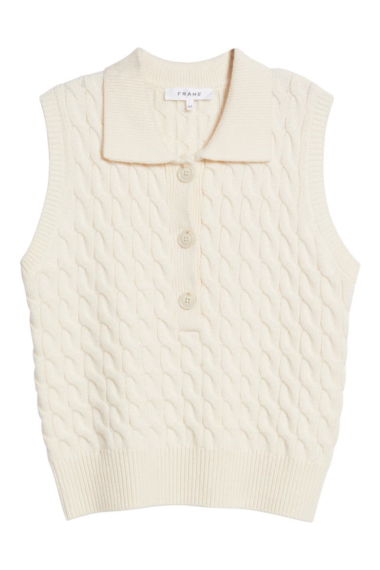 Cable Wool Sleeveless Polo Sweater, Alternate, color, CREAM