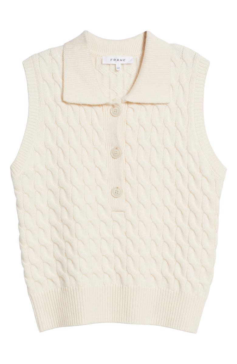 FRAME Cable Wool Sleeveless Polo Sweater, Alternate, color, Cream
