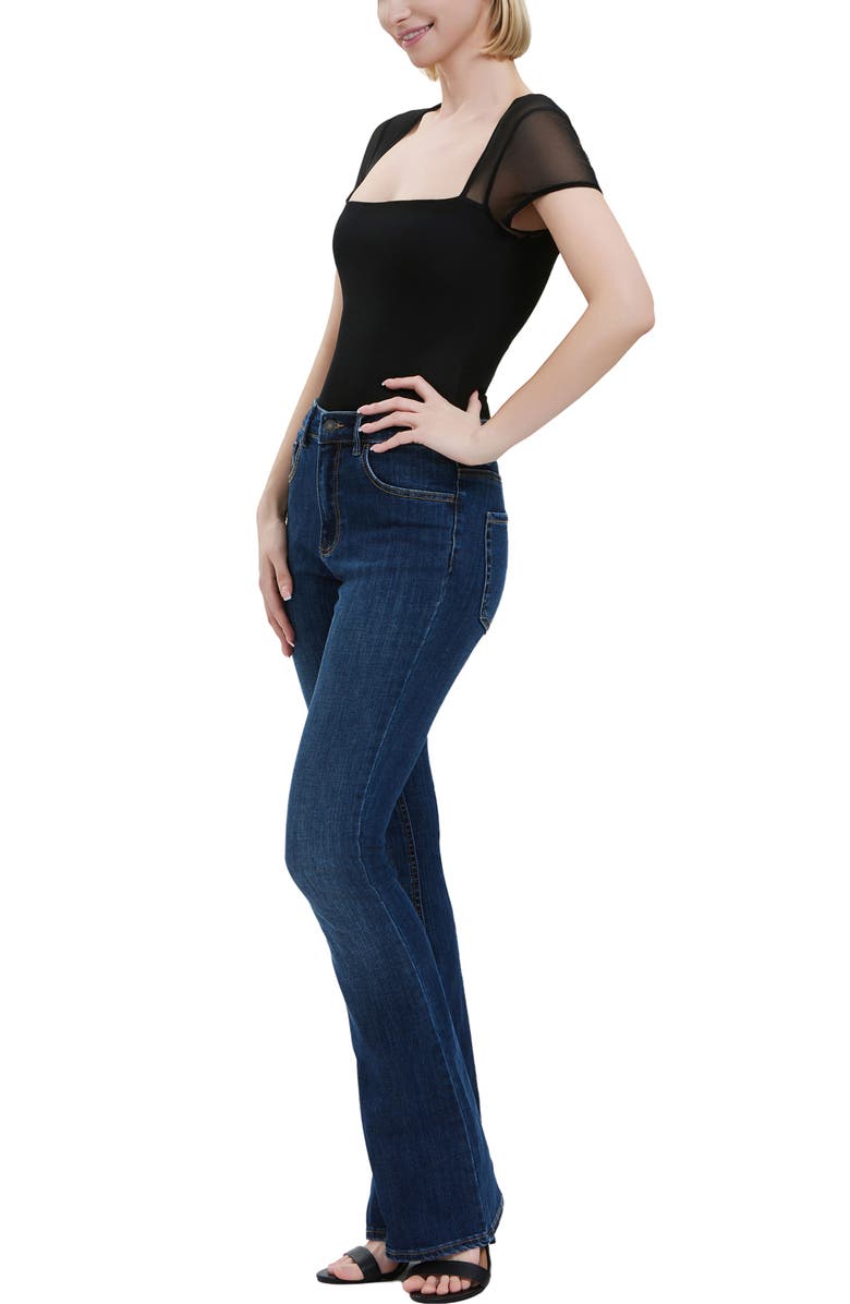 Kimi 
Kai Square Neck Sheer Sleeve Bodysuit Top, Alternate, color, Black