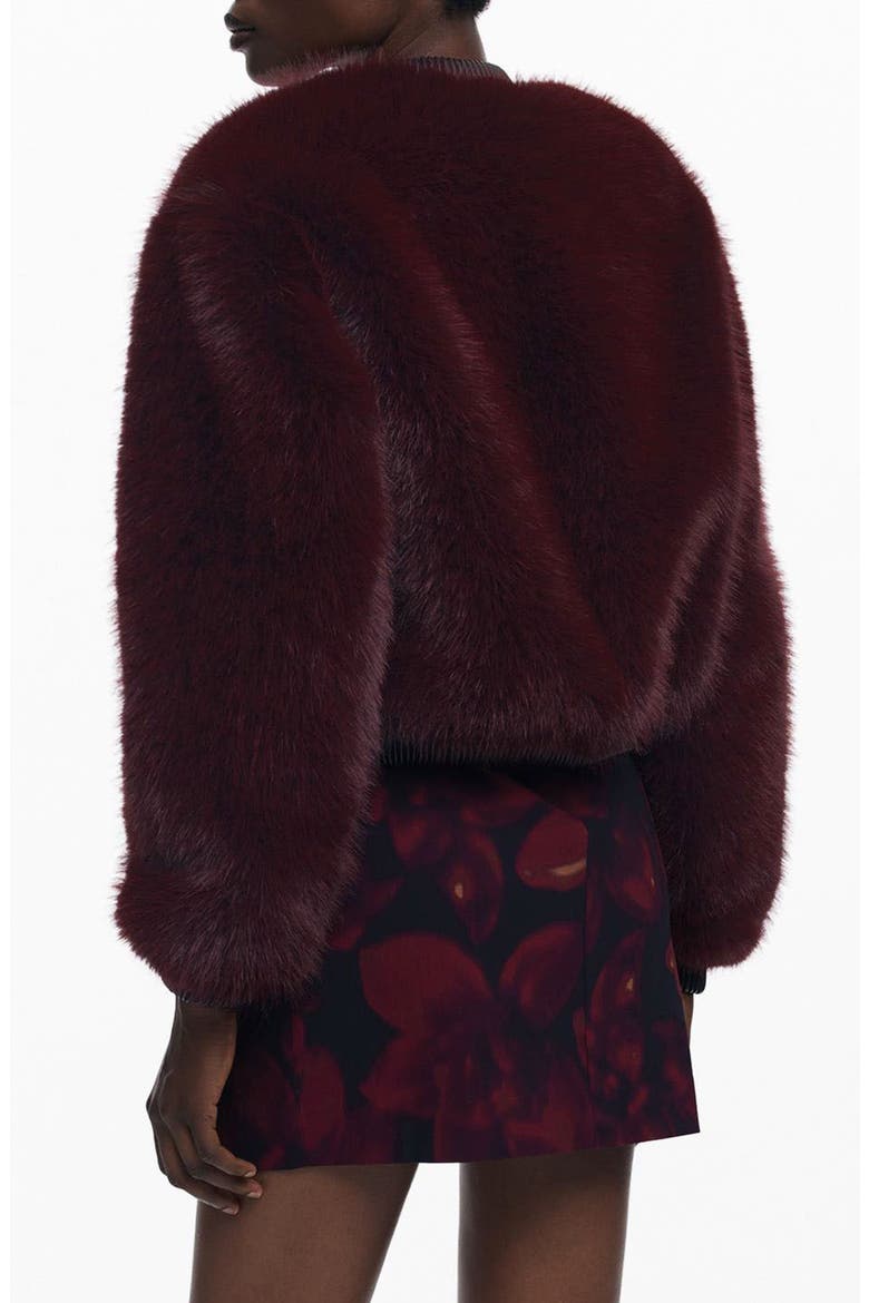 Faux Fur Bomber Jacket, Alternate, color, BURGUNDY