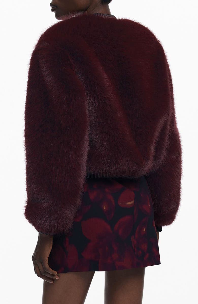 Desigual Faux Fur Bomber Jacket, Alternate, color, Burgundy