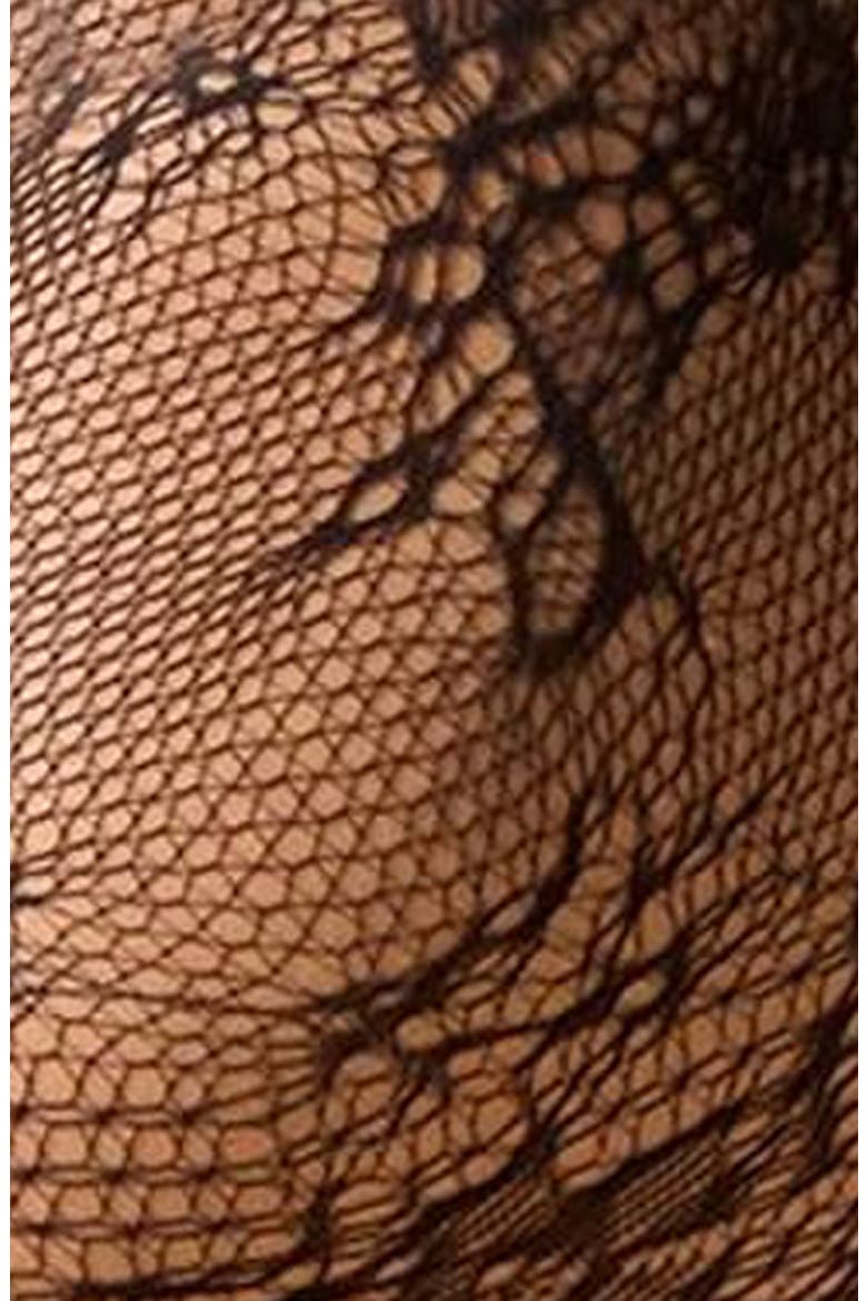 Floral Net Sheer Tights, Alternate, color, BLACK